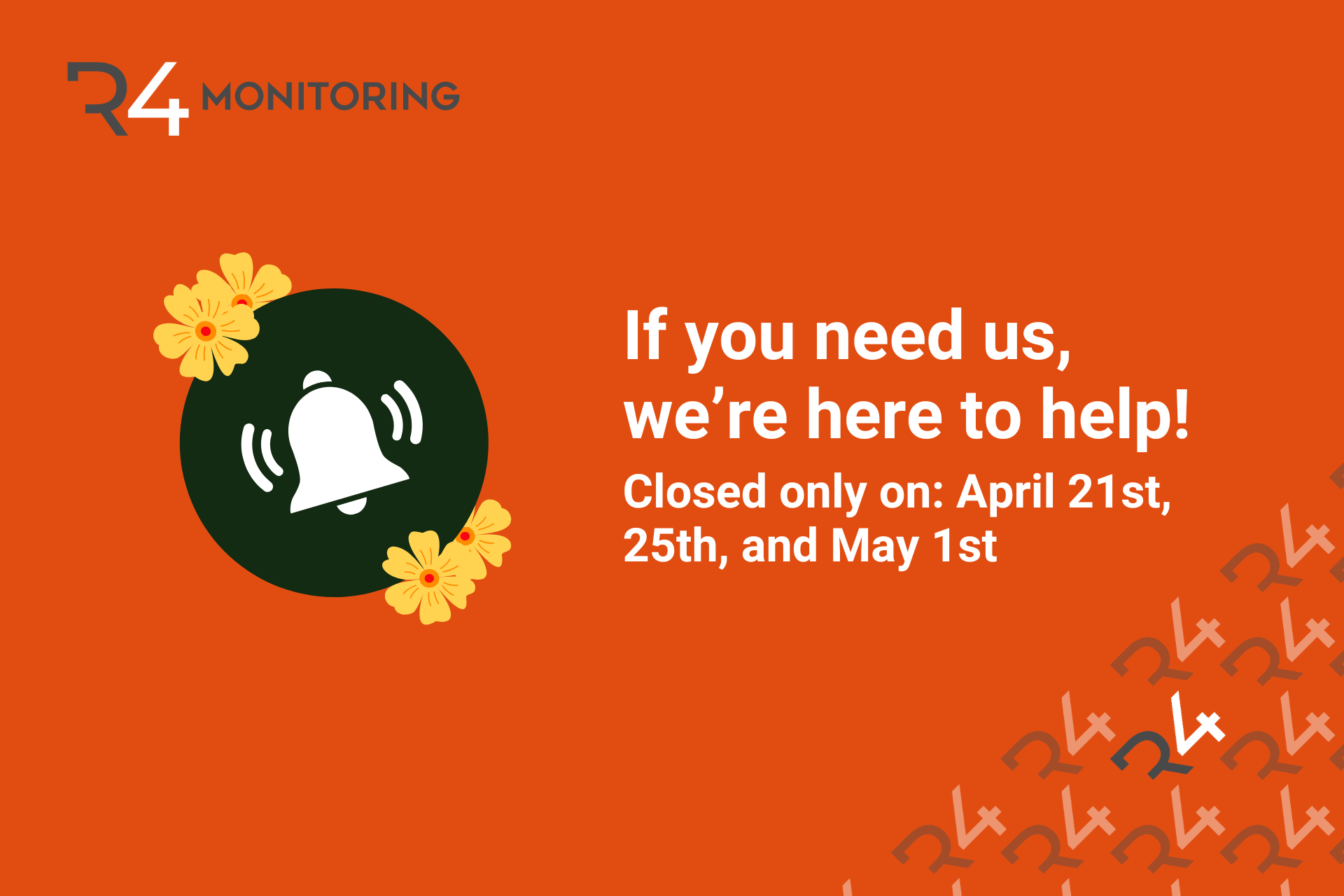 Our offices and support service will be closed only on the following days: April 21st, 2025 – Easter Monday, April 25th, 2025 – Liberation Day, May 1st, 2025 – Labor Day.
