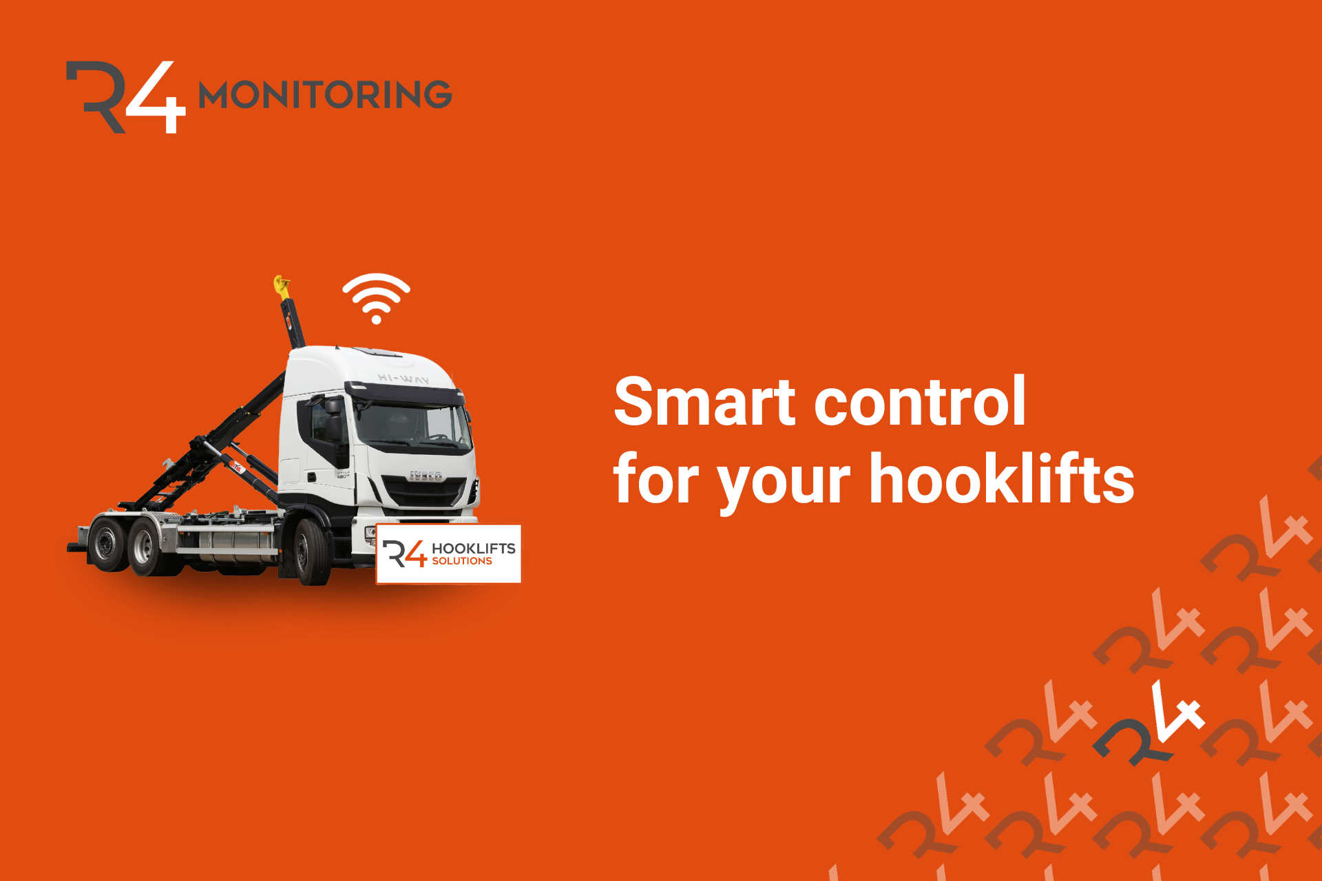 If you work with hooklifts and skiploaders, you know how important it is to keep every piece of equipment under control. That’s why we developed R4 Hooklifts Solutions: a smart monitoring system designed to provide you with accurate, up-to-date data on every hooklift in your fleet.